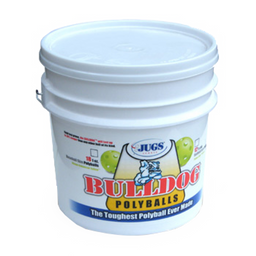 BUCKET OF BULLDOG BASEBALLS AND SOFTBALLS