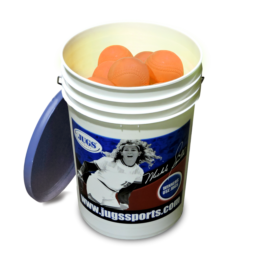 BUCKET OF ORANGE SEAM SOFTBALLS 12" (2 DOZ)