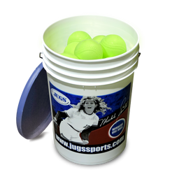 BUCKET OF YELLOW SEAM SOFTBALLS