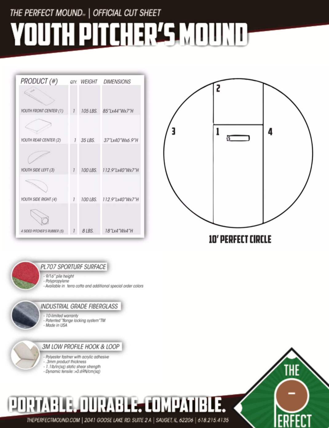 Monticule de lancer portable en fibre de verre TPM pour jeunes