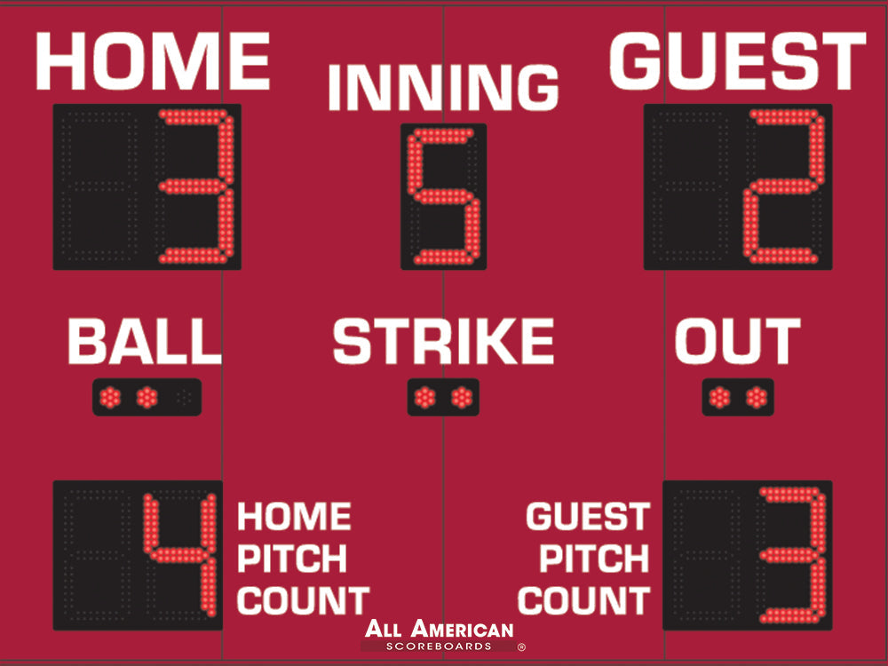 BASEBALL SCOREBOARD 6'X8'; w/ Pitch Count (additional height)